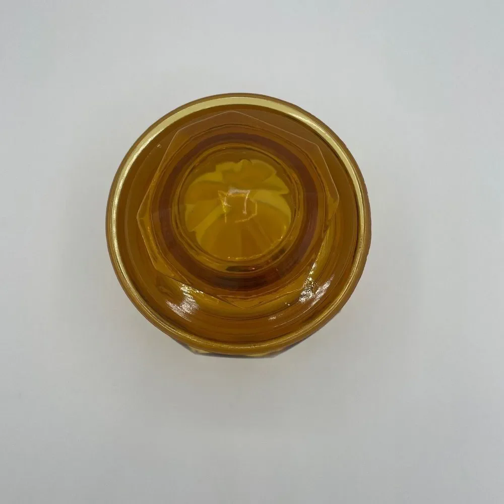 Vintage LE Smith 10‎ Panel Amber Glass Apothecary Canister Jar w/Lid 7